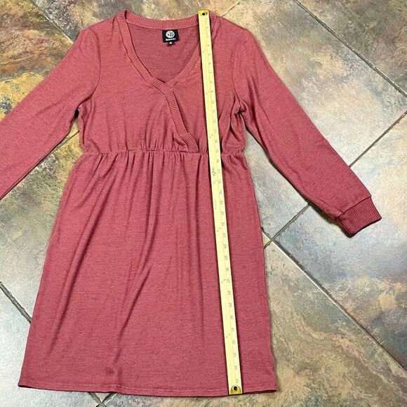 Bobeau Burgundy Mini Long Sleeve Wrap Sweater Dress Large - Picture 6 of 11